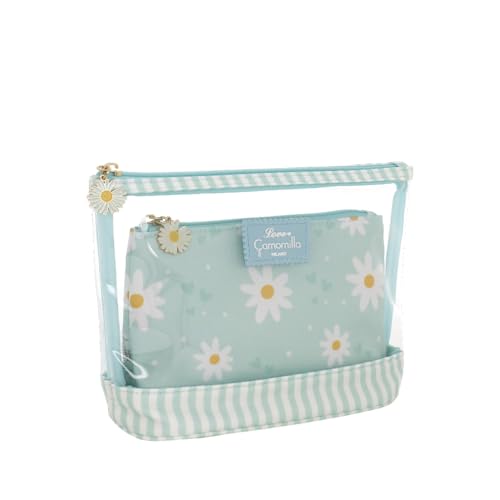 Camomilla Milano Set 2pz Buste Make-up Donna, PVC, Collezione Daisy Love, Colore Verde