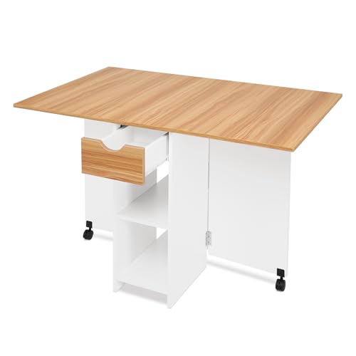 Mondeer Table à Manger Pliante pour 4 à 6 Personnes, Table Pliante avec tiroir et 2 étagères...