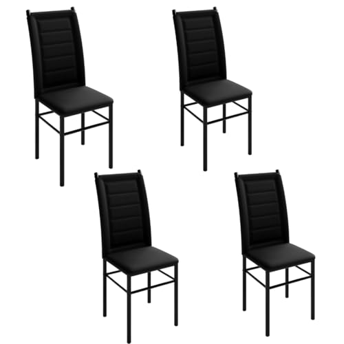 Conjunto 4 Cadeiras Sala Jantar Cozinha Estofada Tubo Preto (Preto/Preto)