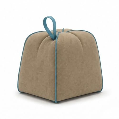 Image of FURNY Signature Regalia Suri Accent Pouf | Boston Fabric | 40D High-Density Foam | (Warm Sand Beige) | Footrest, Vanity Ottoman & Accent Seat for Home, Office & Hotel