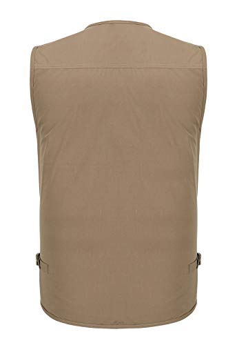 Spanye Colete masculino de pesca Alive, com vários bolsos, casual, para trabalho, sem mangas, Caqui,