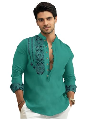 Image of Amazon Brand - INKAST Men's Cotton Blend Mandarin Collar Self One Design Full Sleeve Casual Short Kurta