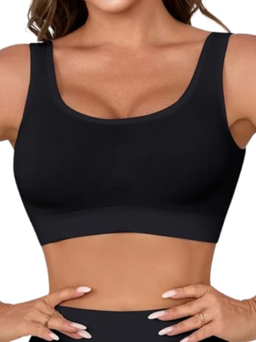 Boolavard New Seamless Sports Style Bra Crop Top Vest Comfort Stretch Bras Shapewear (L, Black)