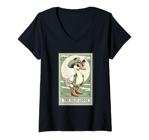 Mujer Tarjeta The Silly Goose Retro Country Western Cowboy Camiseta Cuello V