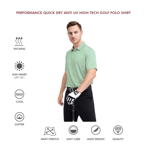 Image of Men's Golf Polo Shirts Short Sleeve Striped Performance Moisture Wicking Dry Fit Golf Shirts for Men