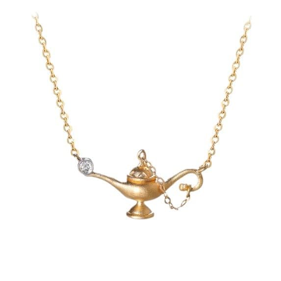 Good Luck Aladdin Magic Genie Lamp Pendant Retro Necklace for Women Classic Dainty Teapot CZ Charm Choker Legend Wishing Necklaces Adjustable Chain Birthday Jewelry Gifts for Wife Mother