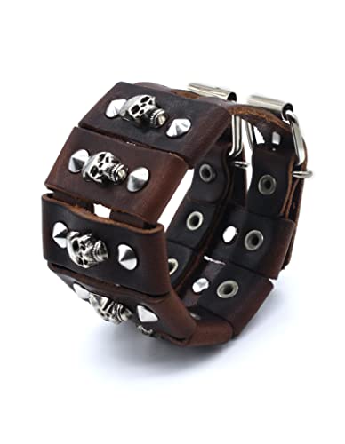 Pulsera de cuero punk unisex ajustable con calavera miniatura 2
