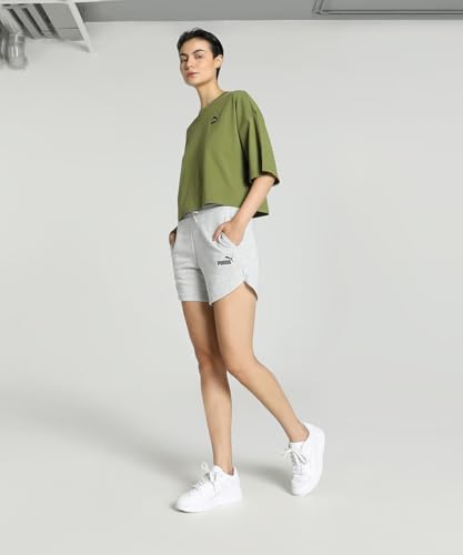 Image of Puma Women's ESS High Waist Shorts | Comfortable Cotton-Blend High Waist Knitted Shorts for Women | Ribbed Waistband | Ideal for Gym, Travel & Everyday Wear