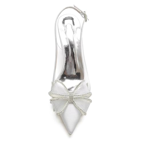 Women's Chuky Block Heels Satin Wedding Shoes for Bride Bow Pointed Toe Bridal Party Dress Shoes Slingback Prom Pumps2