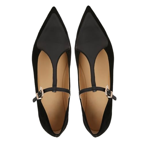 Women's Pointed Closed Toe T-Strap Mary Jane Flat Shoes Chic Splicing Ballet Flats with Buckle Strap Casual Date Dressy Flats for Women3