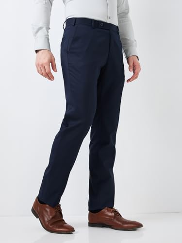 Image of Raymond Men Mid Rise Slim Fit Checks Pattern Polyester Blend Pleatless Formal Trouser