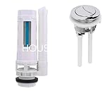 Housler® Dual Flush Toilet Cistern Valve, Universal 1.5" & 2" Bottom Outlet Adaptor, Flush Valve with Push Button, Toilet Flush System Replacement for Close-Coupled WC, Adjustable Flush & Water-Saving