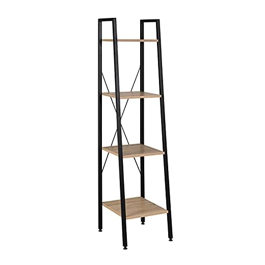 WOLTU RGB9284hei Standregal Badregal Bücherregal Küchenregal Schuhregal aus Holz und Stahl, mit 4 Ablagen, ca. 34 x 35 x 148 cm, Schwarz + Hell Eiche