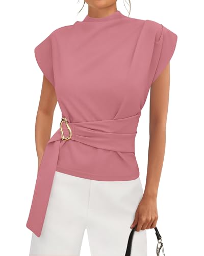 PRETTYGARDEN Women Blouses Summer Business Casual Tops,Rose Pink,XL - image 1