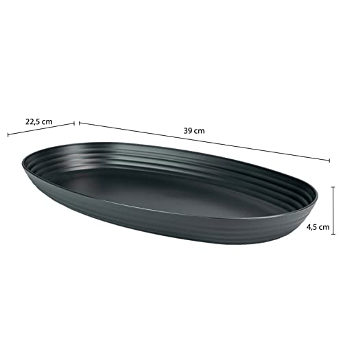 Foto von Hausfelder 2er Set Servierplatte Servierteller 22,5 x 39 x 4,5 cm, ovales Snackteller Tablett Set aus bruchfestem Kunststoff (2x2000ml, SpaceBlack) (2x2000ml, SpaceBlack)
