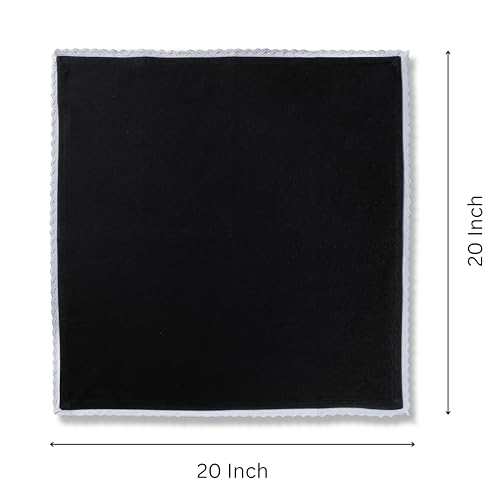 Image of FINGERCRAFT Cloth Napkins Set of 6, 20x20 Inch Cotton Linen Blend Dinner Napkins Lace Trim, Reusable Washable Table Napkins for Wedding, Farmhouse Dining, Parties & Home Decor (Black)