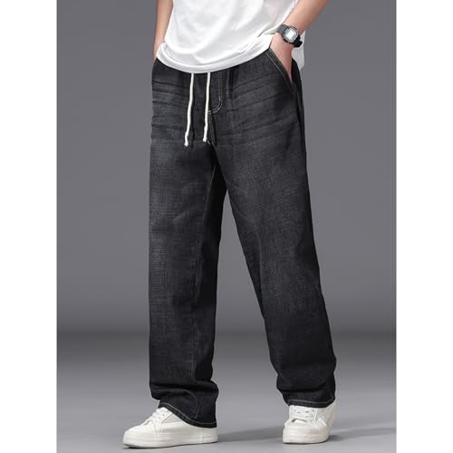 Men's Plus Size Jeans Drawstring Elastic Waist Baggy Denim Pants Big and Tall Straight Casual Loose Jeans XL-5XL4