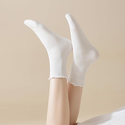 Image of Ruffle Ankle Socks for Women, Cute Casual Lettuce Edge Frilly Crew Socks Breathable Lightweight Daily Socks