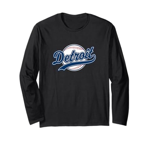 Detroit - Camiseta de béisbol vintage con diseño retro Manga Larga