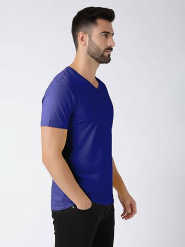 Image of Friskers Men's V-Neck Short Sleeves Cotton T-Shirt - Casual T-Shirt, Regular Fit
