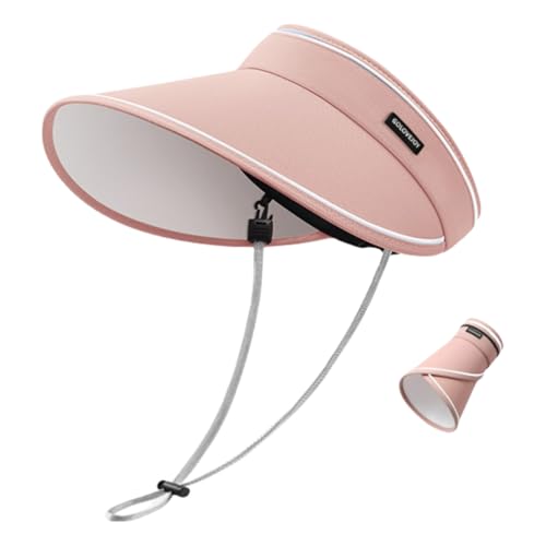 Women's Large Brim Sun Visor Hats Summer UV Protection Beach Cap Adjustable Sport Visors, Pink, One Size