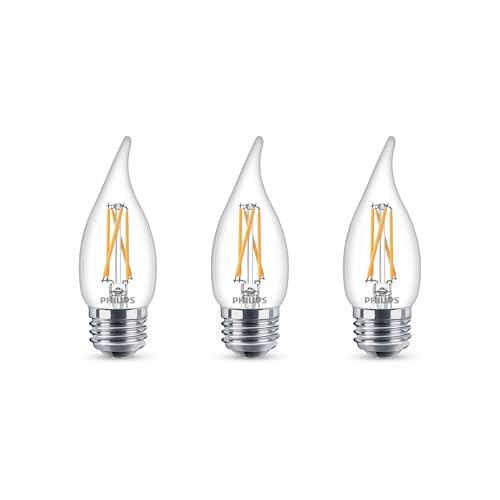 PHILIPS LED 60W BA11 E26 Base 3-Pack Ultra Definition Soft White (2700K) 500 Lumen (5W=60W) Dimmable Clear Flicker Free Candelabra Light Bulbs
