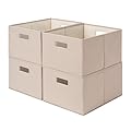 StorageWorks Fabric Storage Bins for Shelves, Closet Organizers and Storage Baskets, Collapsible Storage Bins with Cutout Handles, Large, 4-Pack, Light Brown