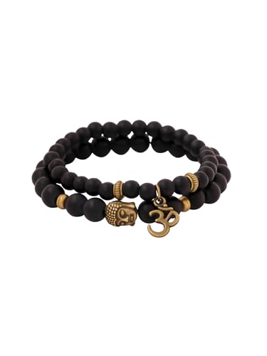 Yellow Chimes D'vine Collection Black Onyx Tiger'S Eye Semi Precious Stone Yoga & Meditation Buddha Reiki Healing Bracelet for Men and Women, 6 7 inch, Metal, onyx; tiger eye