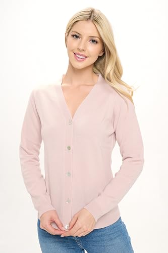 Image of Women's 100% Cashmere Soft Long Sleeve V Neck Button Cardigan