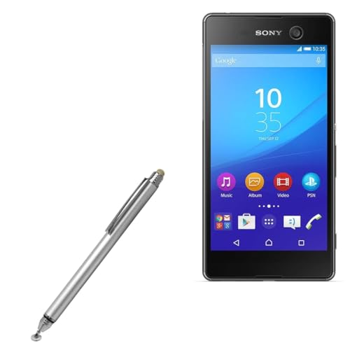 BoxWave Stylus Pen Compatible with Sony Xperia M5 - DualTip Capacitive Stylus, Fiber Tip Disc Tip Capacitive Stylus Pen - Metallic Silver
