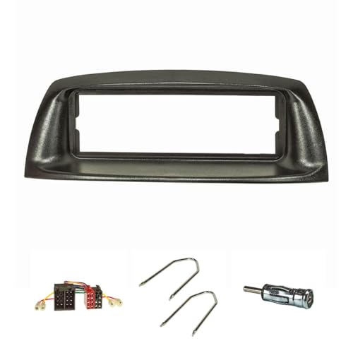 tomzz Audio 2414-027 Juego de Panel de Radio Compatible con Fiat Punto 188 año 1999-2005 Negro con Adaptador de Radio ISO Adaptador de Antena ISO DIN Soporte de desbloqueo