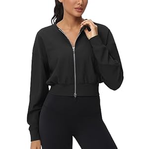 THE GYM PEOPLE Women’s Cropped Jackets Full Zip Long Sleeve Ribbed Workout Sweatshirts Lightweight Casual Tops