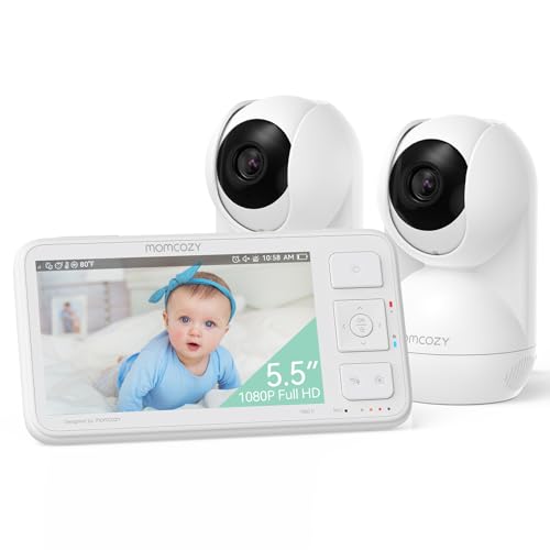 momcozy BM03 Video Babyphone, 5,5 Zoll 1080P FHD Babyphone mit Kamera ohne WLAN, Infrarot-Nachtsicht 5800 mAh 120-Stunden-Akku, VOX, 2-Wege-Audio, 500m Reichweite, lokale Aufnahme und Zurückspulen
