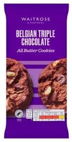 Waitrose All Butter Cookies, 8 Pack, 200g, Belgian Chocolate Varieties Pack of 1, Belgian Triple Chocolate All Butter Cookies 8 Pack 200g