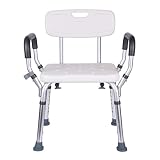 Shower Chair with Arms and Back Heavy Duty Shower Bench Bath Seat Bathroom Stool for The Seniors Elderly, Disabled, Handicap Bathtub Showering, Height Adjustable, White