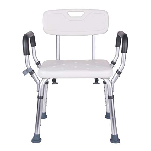 Shower Chair with Arms and Back Heavy Duty Shower Bench Bath Seat Bathroom Stool for The Seniors Elderly, Disabled, Handicap Bathtub Showering, Height Adjustable, White
