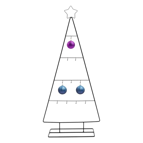 Árbol de Navidad de metal negro con 10 ganchos – 78 cm – Soporte decorativo para adornos ornamentales con punta de estrella – Árbol de Navidad para decoración navideña propia con bolas
