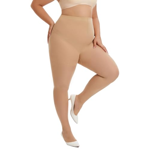 Image of YAGAXI 2 Pairs Plus Size Sheer Tights for Women - 20D Women's Control Top Pantyhose Reinforced Toe