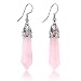KISSPAT Real Natural Rose Quartz Healing Point Crystal Gemstone Chakra Dangle Earrings