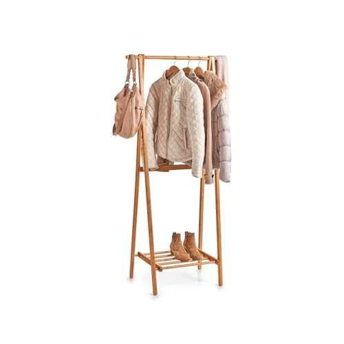 Avilia Perchero con estante de madera de bambú – Perchero con estante – Organizador vertical para ropa y accesorios – 73,5 x 44,5 x 159 cm