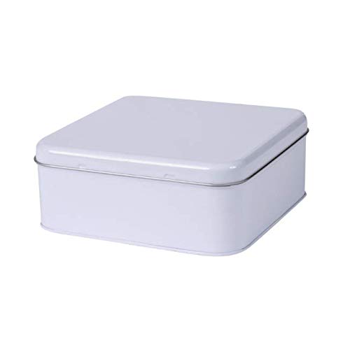 BZB PURE WHITE - Kitchen Tin/Caddy/Canister/Container - Plain White Metal - Tea/Coffee/Sugar/Cake/Biscuit/Foodstuff Storage (Square Tin 16.5 cm)
