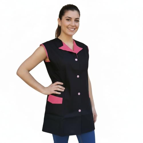 Blouse de travail pour femme, sans manches, casaque pour ouvrière, maîtresse, entreprises de nettoyage, tablier pour maraîcher, gastronomie, Noir , XXL