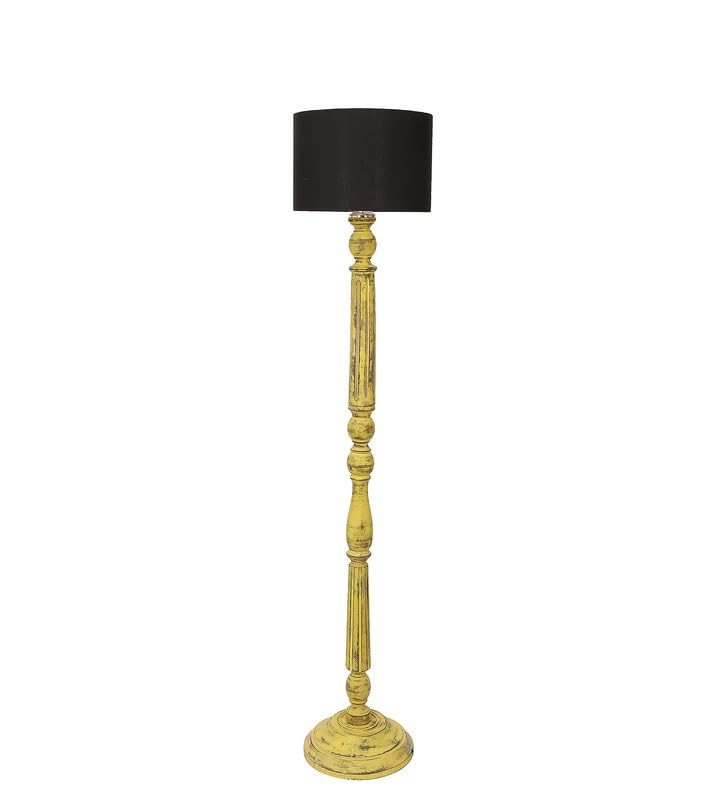 Image of tu casa Mango Wooden Floor Lamps with Black Shade for Home Decor, Bedrooms Corner, Living Room, Gifting, Diwali Decoration, Hall, Office, Study Room (Height: - 56 inch) - Bulb not Included