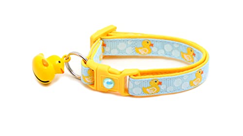Rubber Ducky Cat Collar with Duck Bell | Adjustable Large Size or Kitten Collar | Safety Breakaway Collar (Small(10lbs & Less), Light Blue)