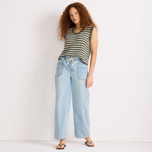 Lands' End Women's Lightweight Denim High Rise Relaxed Straight Pull On Pocket Jeans4