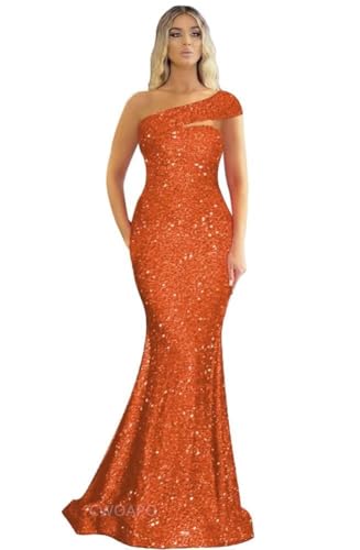 Image of One Shoulder Sequin Prom Dresses Long Sparkly Mermaid Evening Gowns for Women Bodycon Formal Dresses 2025
