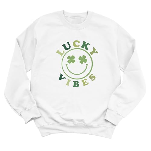Lucky Vibes Shamrock Face Sweatshirt – St Patricks Day Pullover, Cozy Holiday Sweater, Cute Graphic Tee