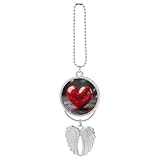 Adorno colgante de ala de ángel de la guarda con corazón rojo para espejo retrovisor, colgante plateado para coche, decoración para espejo retrovisor, accesorio de decoración para mujeres, hombres