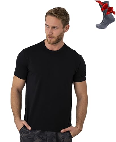 Merino Wool T-Shirt Mens - Merino Wool Undershirt Thermal Shirt for Men and Hiking Socks (Small, Black Ink)