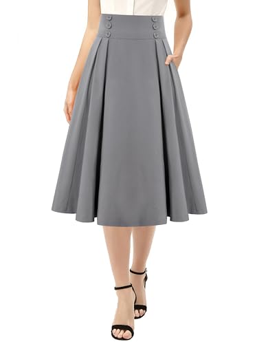 Image of Belle Poque Women's Midi Pleated A-Line Skirts Pockets